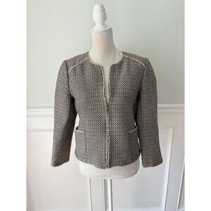 Hobbs London Collarless Jacket Blazer Tan Tweed US6
